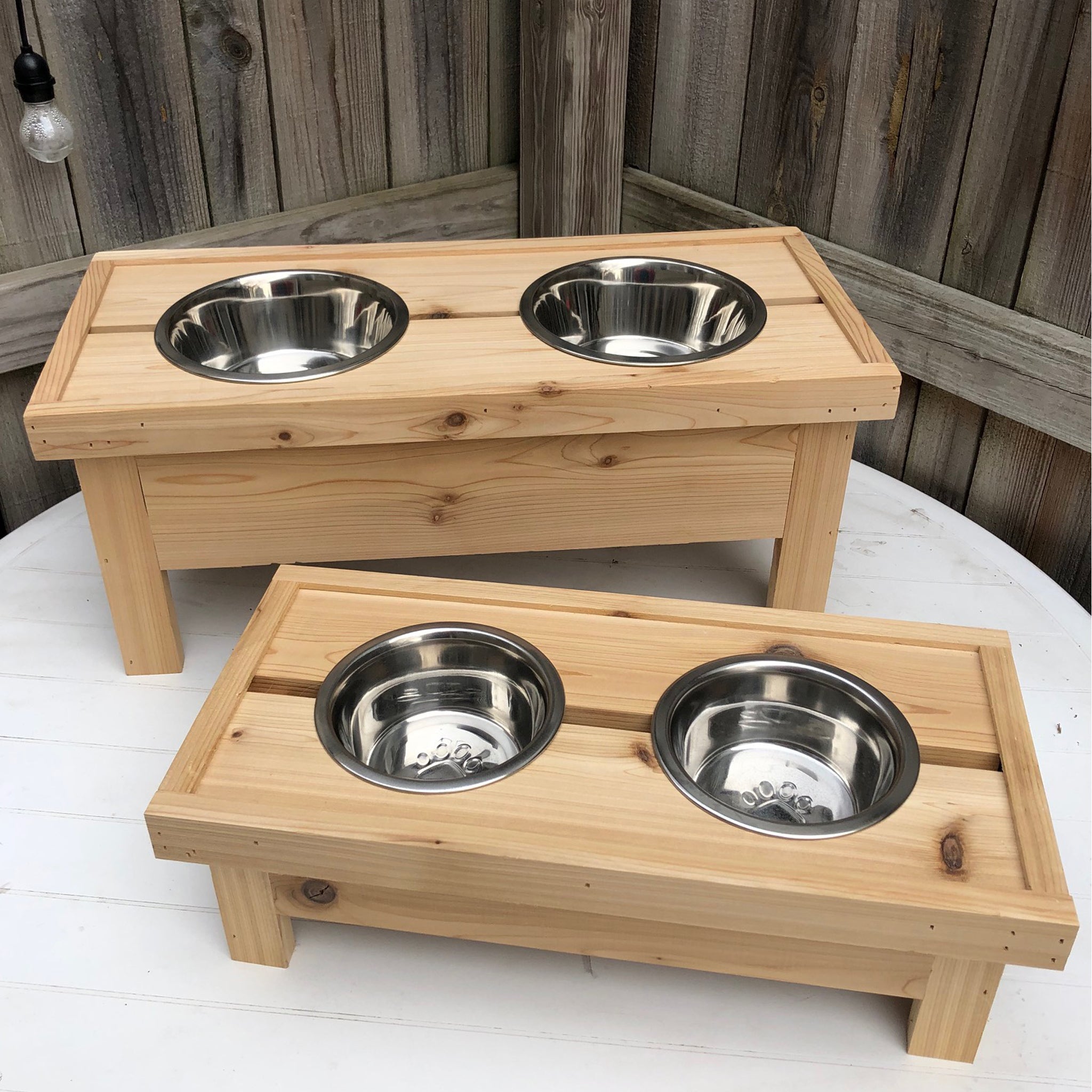 Tall Cedar Dog Bowl Stand with Stainless Steel Bowl