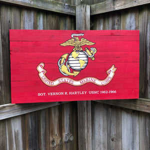 Hand Painted Cedar Marine Corp. Flag