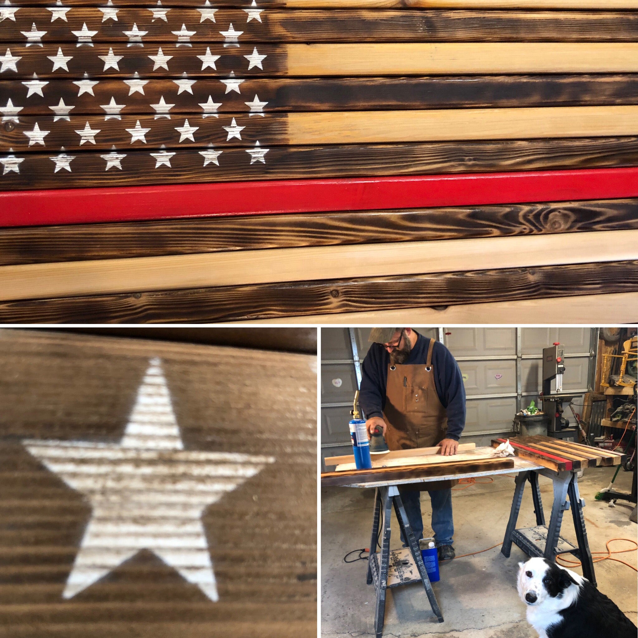 Handcrafted Cedar Flag - Firefighter's Red Line Edition