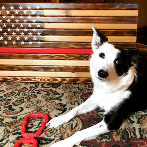 Handcrafted Cedar Flag - Firefighter's Red Line Edition