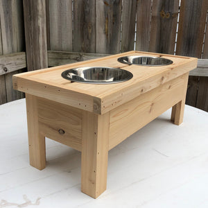 Tall Cedar Dog Bowl Stand with Stainless Steel Bowl