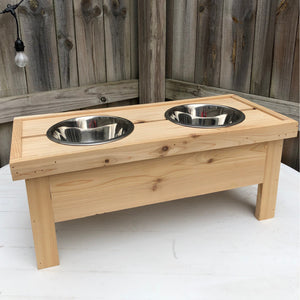 Tall Cedar Dog Bowl Stand with Stainless Steel Bowl