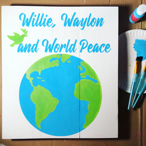 Willie, Waylon and World Peace Hand Painted Wooden Sign